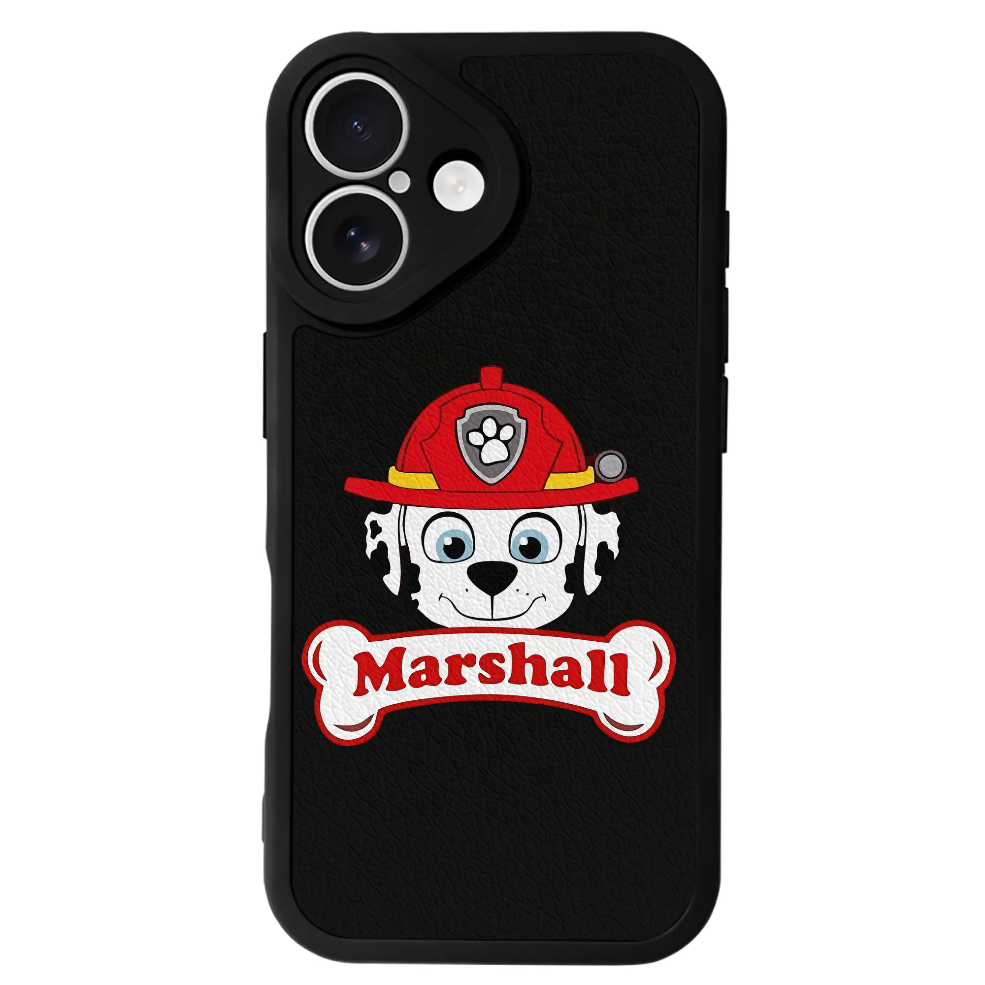 パウ・パトロール グッズ マーシャル - IPhone 16シリーズ対応 ・ シリコンスマホケース ・ レザー調 ・ 高精度フィット ・ 耐衝撃 ・ ワイヤレス充電対応 ・ 精密カット